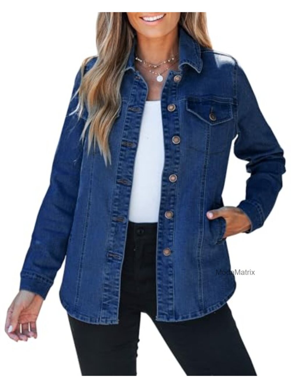 Oversized Denim Shacket Button Up Western Jean Jacket with Pockets